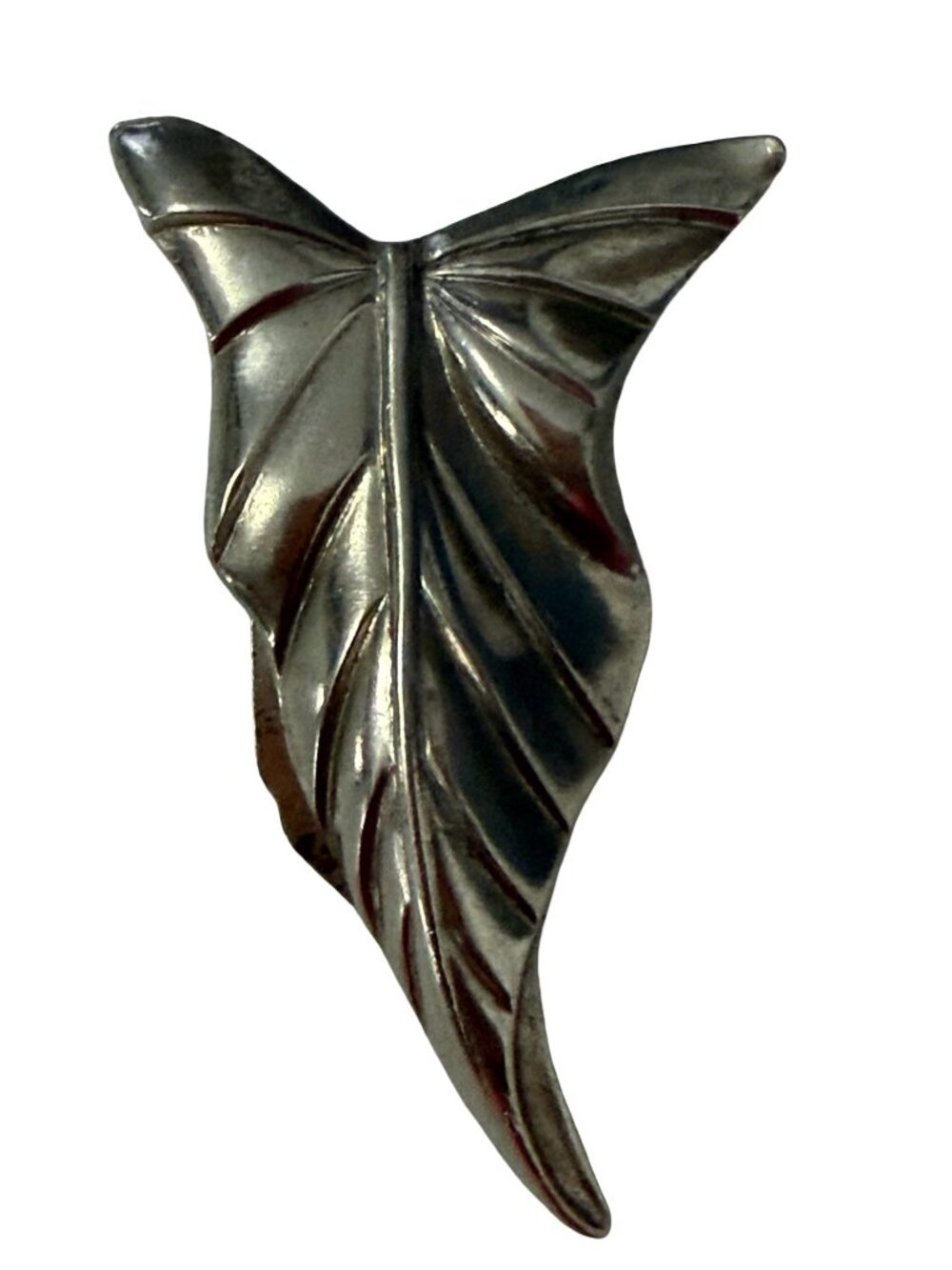 Vintage Art Deco Style Leaf Dress Clip Silver Tone Fur Clip Scarf Sweater Access